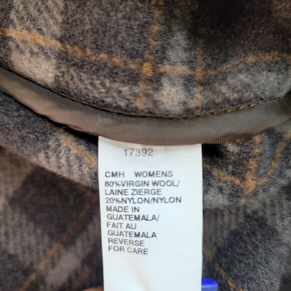 Vintage 90s Woolrich Womens Medium Hooded Fleece Coat Plaid Lined Brown Long New - Picture 7 of 11